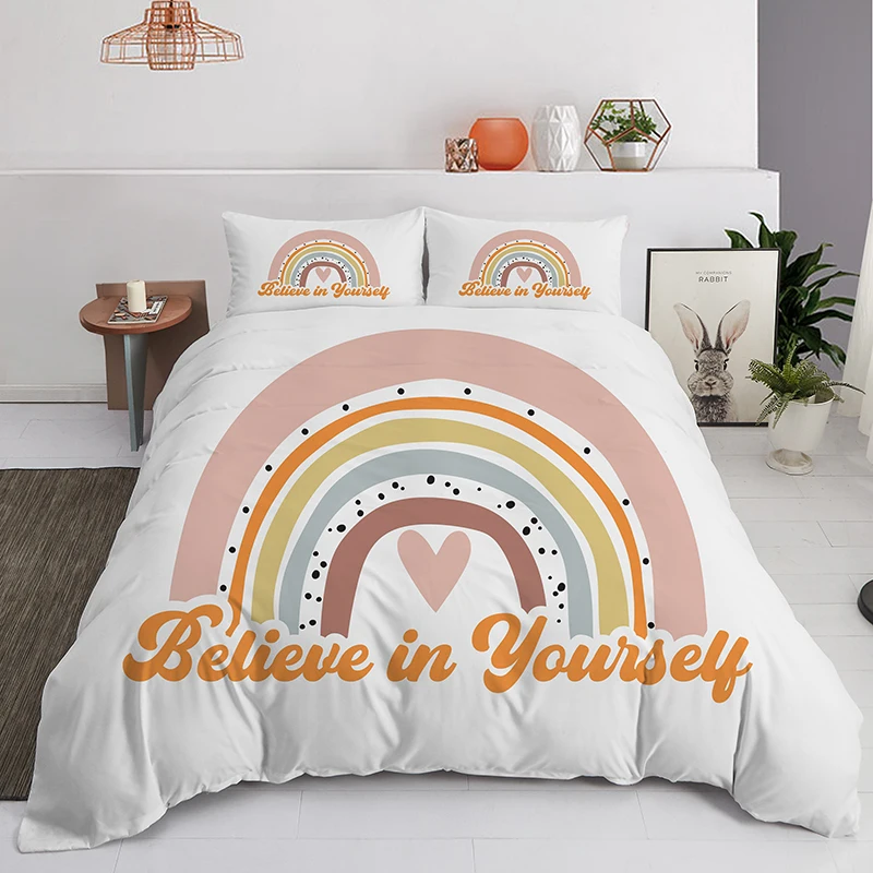 

Trendy pastel colors rainbow Bedding Set Baby Kids Duvet Cover 150x210 135x200 With Pillowcases And Zipper