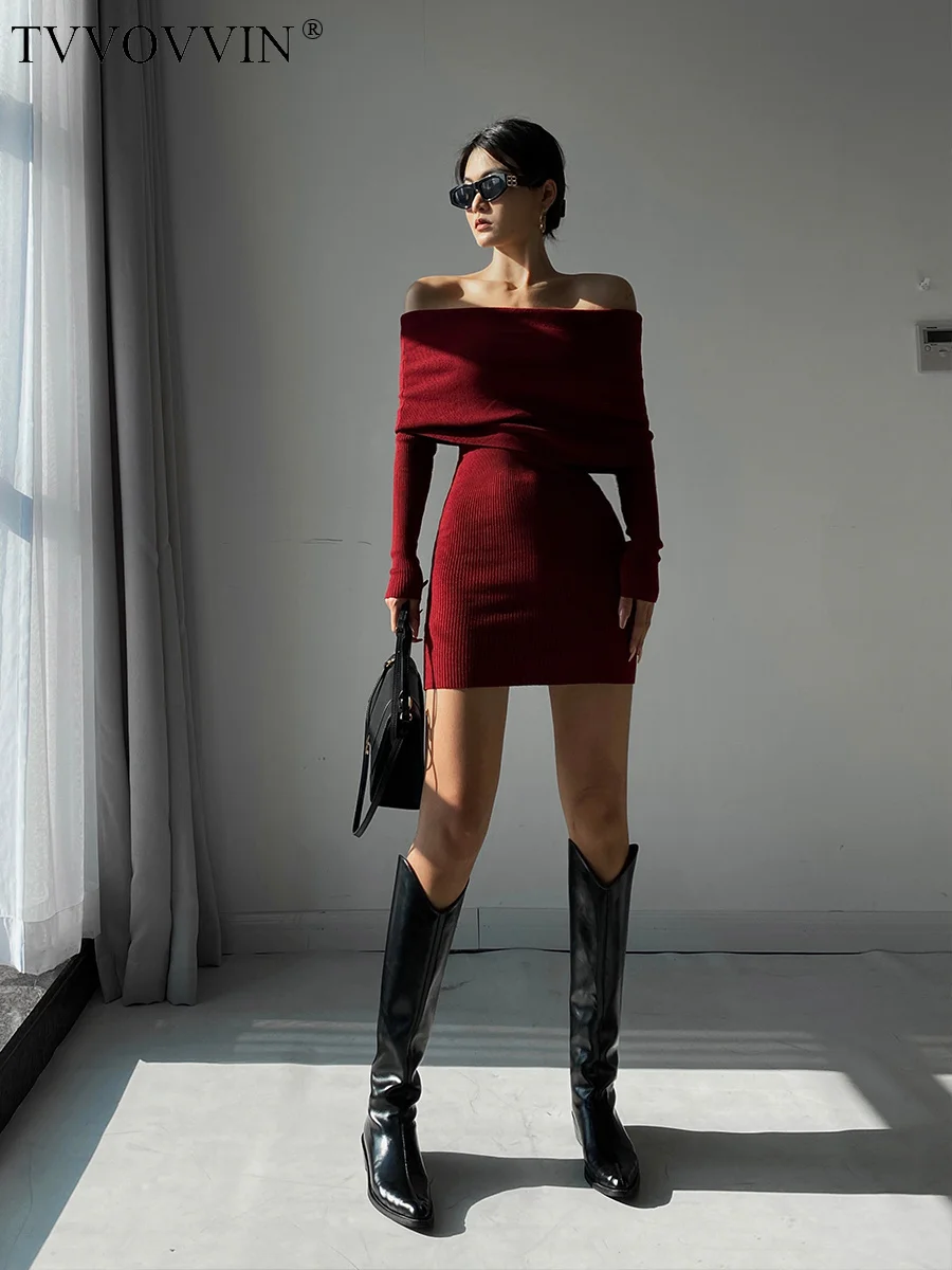 

Платье женское трикотажное с открытыми плечами, W8WU, весна 2023