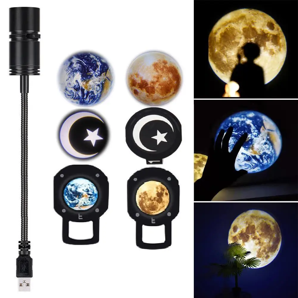 

Проектор звездный земля Луна проекционная лампа вращающийся на 360 ° кронштейн USB светодиодный ночсветильник для спальни декоративный проек...