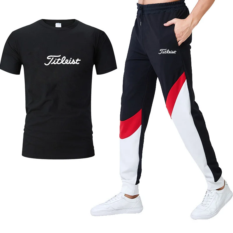 

2023 new golf print men's casual sports short sleeve + pants suit