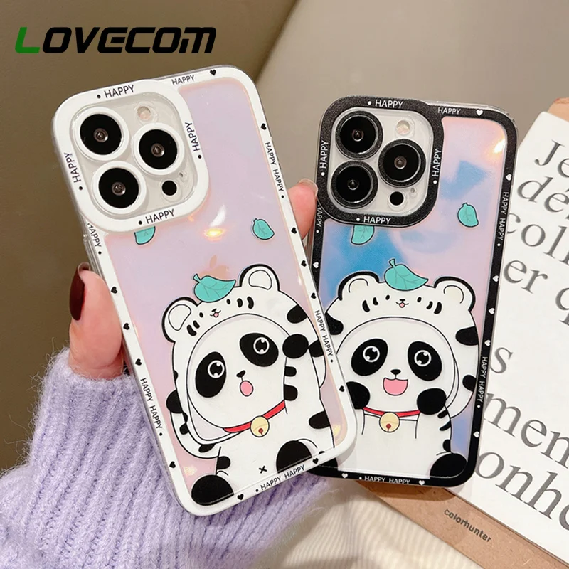 

Чехол INS в стиле милой панды лазерный для телефона iPhone 13 Pro Max 11 12 Pro Max X XR XS Max 7 8 Plus ударопрочный прозрачный мягкий чехол