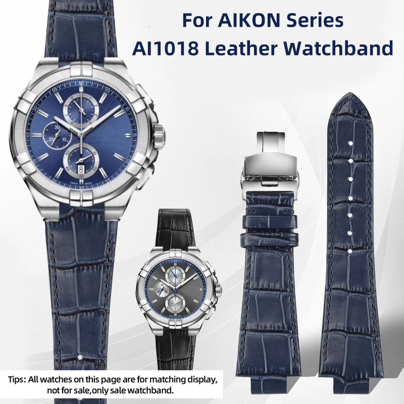Black Blue Special Leather Watch Strap For Maurice Lacroix AIKON Series AI1018 Cowhide Watchband for Men Butterfly Buckle