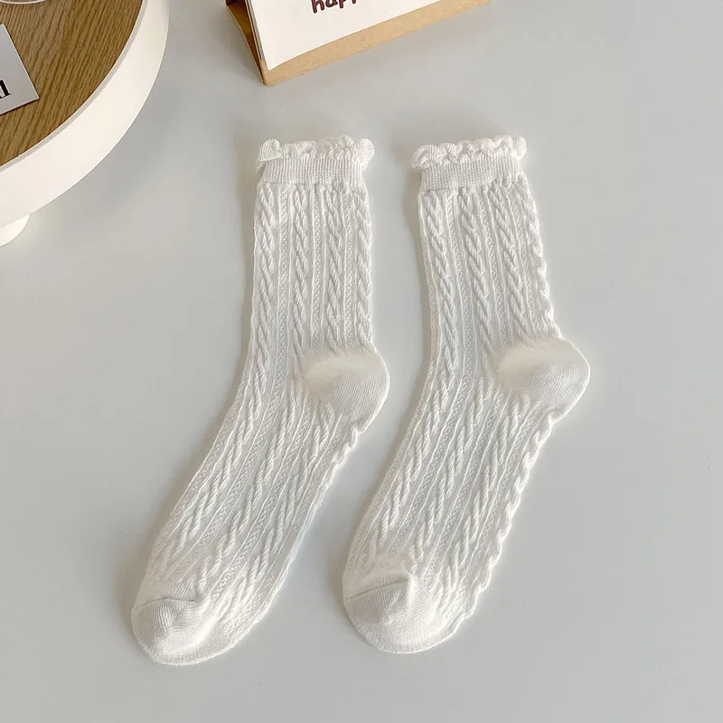 New Retro solid color lace striped diamond cute Japanese Lace socks kawaii Lolita spring and autumn striped ins socks