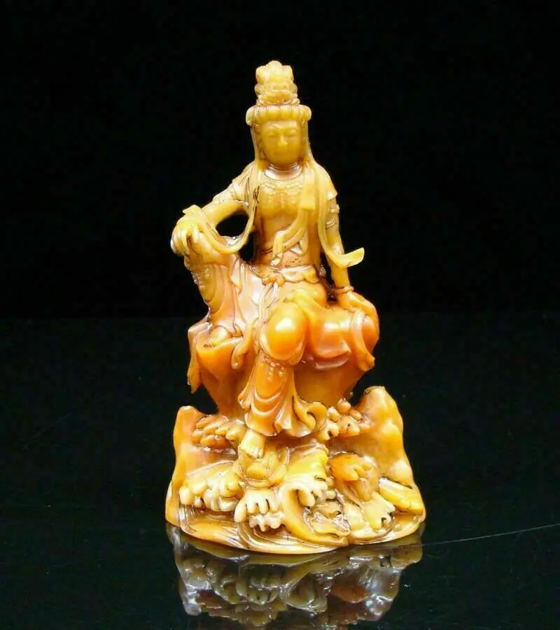 

Chinese Shoushan Stone Jade Handmade Carved Statue Guanyin Buddha statue