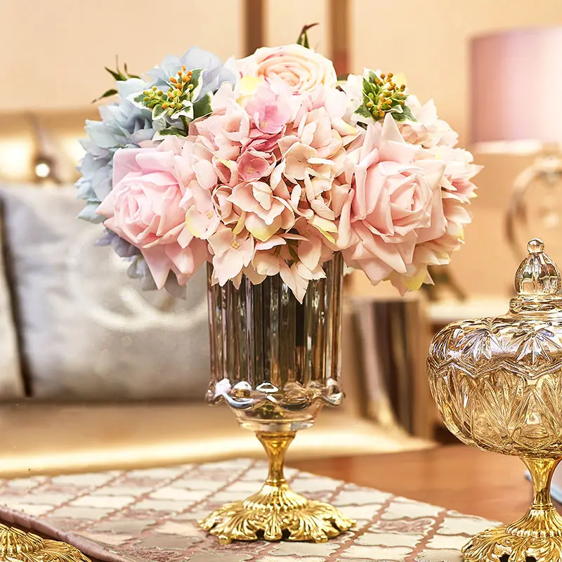 

Латунная резная ваза из золотого стекла, роскошный обеденный стол, спальня, домашняя модель, Набор декоративных ваз для комнаты