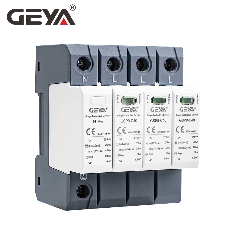 GEYA GSP9 4-полюсный стабилизатор напряжения 20KA-40KA SPD AC275V AC385V 400V 440V SPD домашний стабилизатор напряжения 1P + N Din-рейка