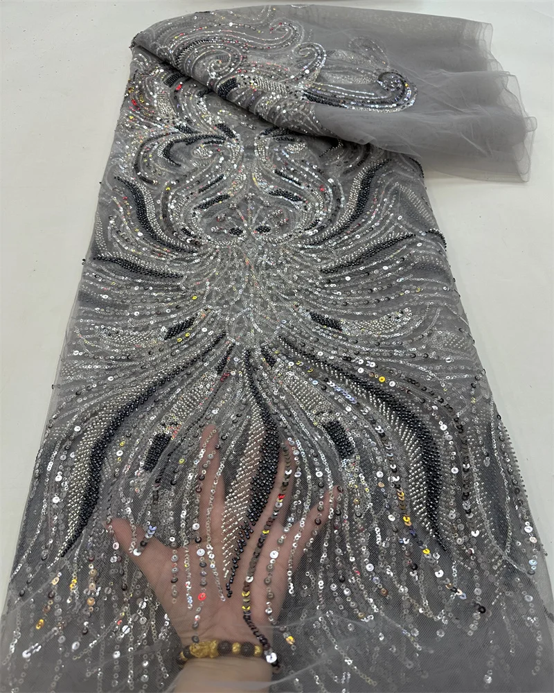 

African Lace Fabric 5 Yards 2023 High Quality Sequin Groom Nigerian Wedding Asoebi Lace Material Luxury Lace Fabrics For Dress