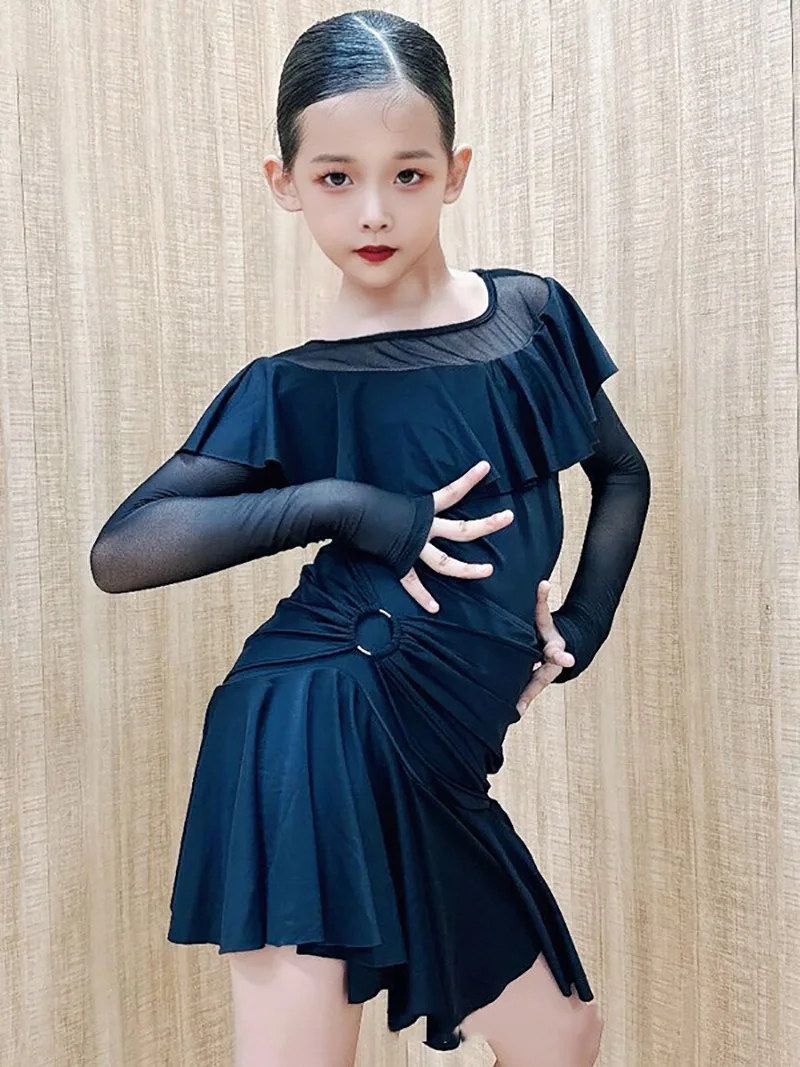 

Kids Girls Latin Dancewear Training Gown Rumba Samba Chacha Dance Competition Dancing Dress Stage Performance Costumes