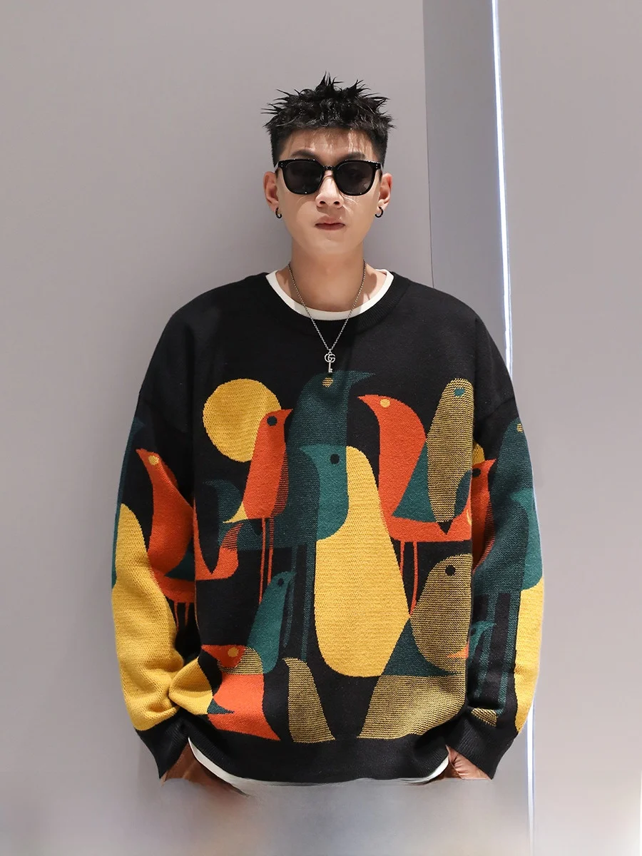 Youshu National Fashion Импрессионистская иллюстрация Свитер с круглым вырезом Пара High Sense