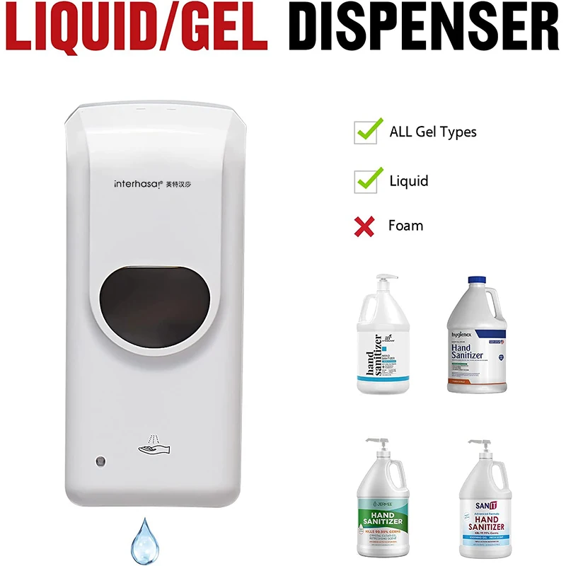 

interhasa! Hand Sanitizer Dispenser Wall Mount 1000ml Automatic Soap Dispenser Liquid & Gel Dispenser for Commercial Toilet