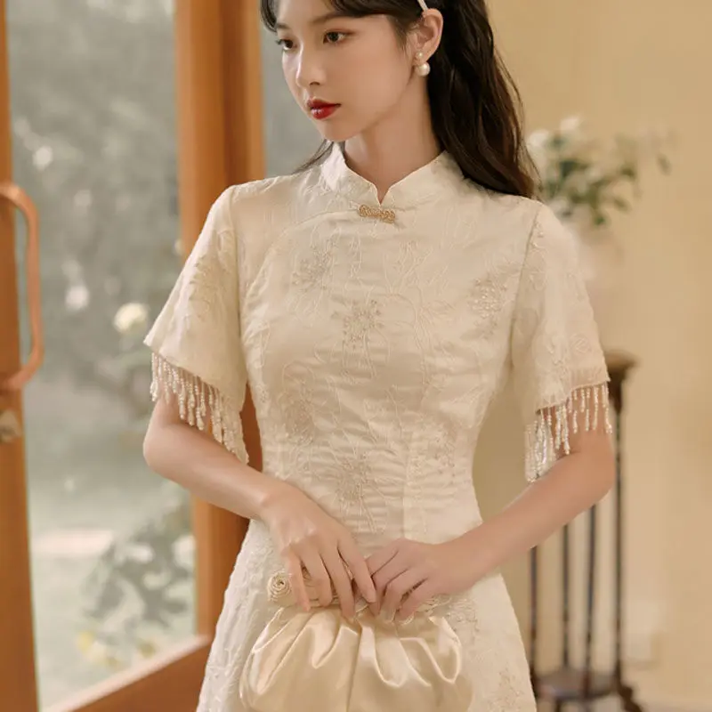 

Summer Patchwork Improved Cheongsam New Young Girl Chinese Style Qipao Retro Dress Medium Long Sweet Daily Party Dress