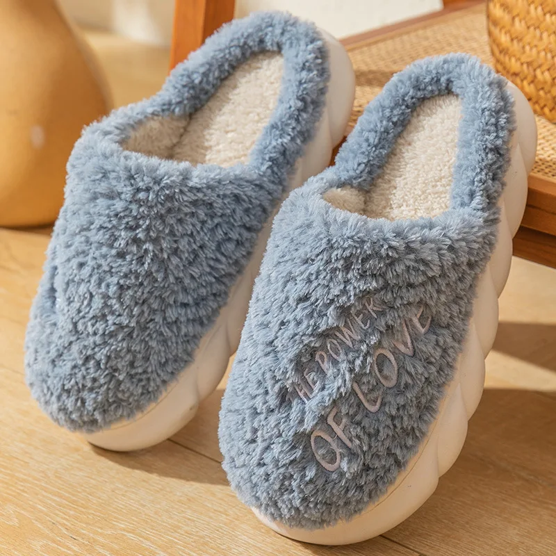 Concise Blue Woman Slipper Free Shipping Women Indoor Plain Mules Shoes Fur Slides Wife Husband Slippers Ladies Fuzzy Home Shoes