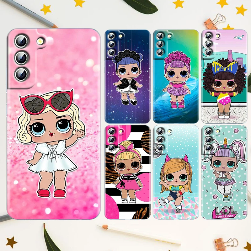 

Cartoon Cute Surprise Doll For Samsung Galaxy S22 S21 S20 FE Ultra Pro Lite S10 S10E S9 S8 Plus S7 Edge Transparent Phone Case