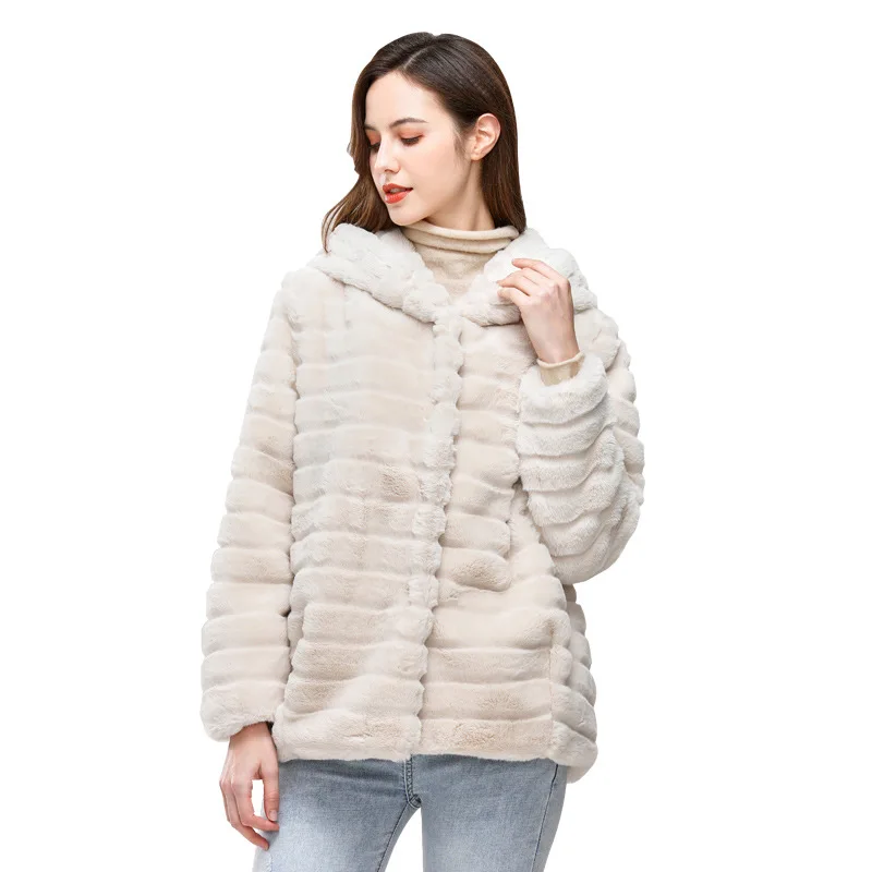 Fur Coat Women Winter Faux Fur Hooded Loose and Warm Coat for Women Winter Coat Women