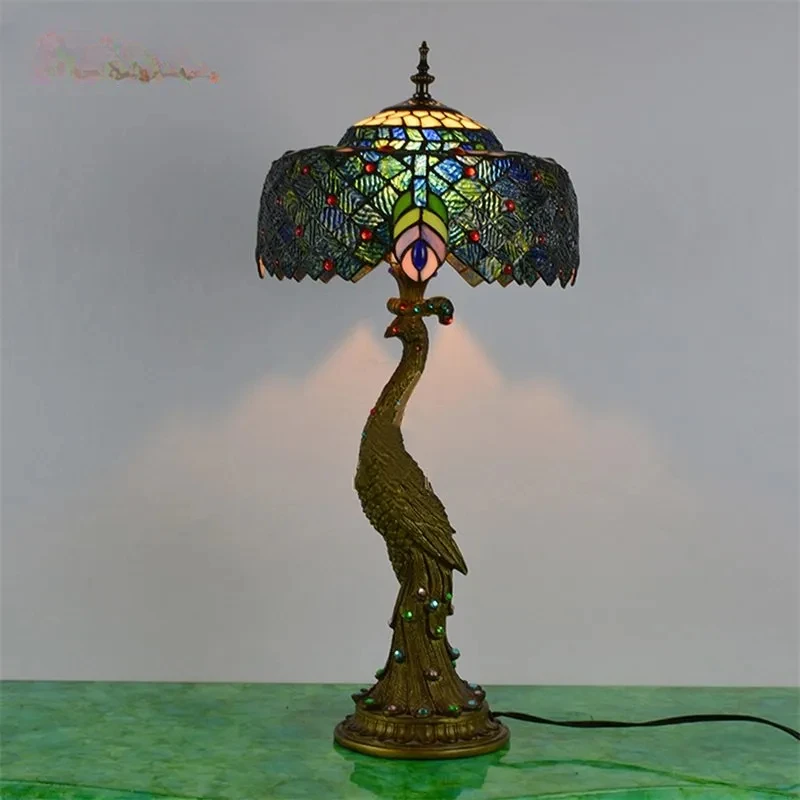 

Desk Lamp Tiffany Table Peacock Contemporary Led Retro Creative Decoration LED Lights For Home lampara estilo industrial bedside