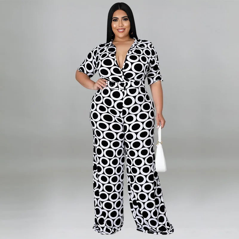 Plus Size Women's Clothing 2022 Summer New Fashion Resort Style Casual Print Multicolor Ladies Jumpsuit XL-5XL Oversized