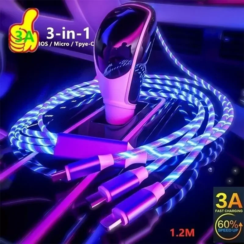 

3in1 Light Charging Cable Quick Car Charge Micro USB Type-C for Lightning Data Cord for iPhone 12 mini 11 pro max xs xr x 6 7 8