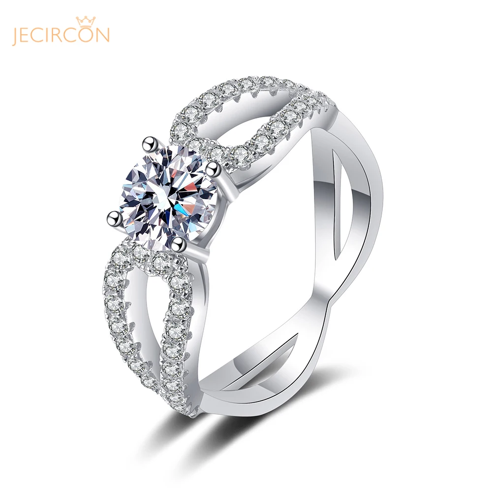 

JECIRCON 925 Sterling Silver Ring for Women 1 Carat Sparkling Moissanite Luxury Wedding Band Fashion PT950 Gold Plated Jewelry