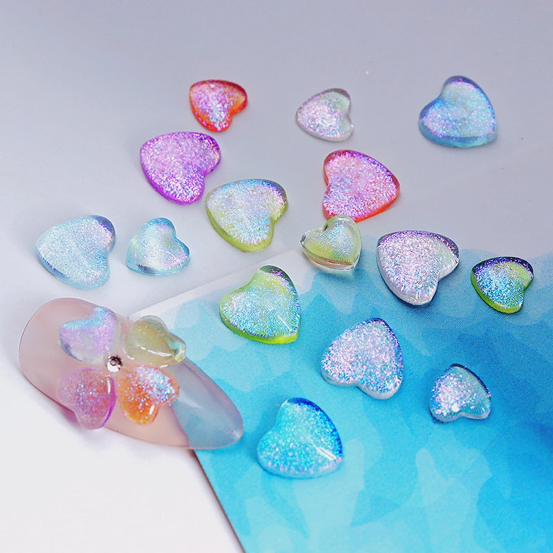 

50PCS/Pack Mixed Size 3D Glitter Nail Art Heart Charms Accessories Rhinestones For Nails Decoration Manicure Decor Supplies New