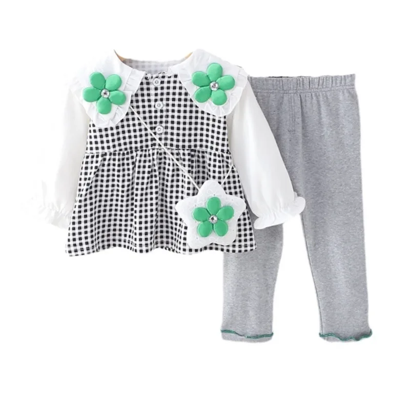 

New Spring Autumn Baby Clothes Suit Children Outfits Girls Plaid T-Shirt Pants 2Pcs/Sets Toddler Casual Costume Kids Tracksuits