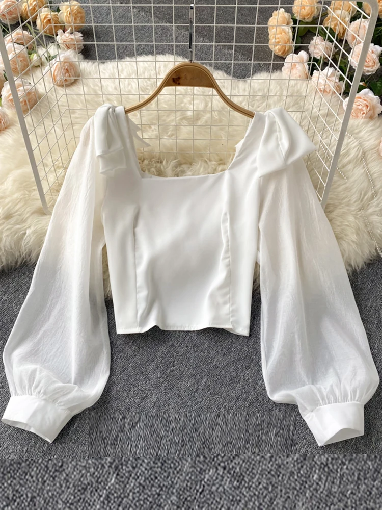 

Women 2022 early spring new western style long-sleeved temperament fairy stitching all-match fashion blouse tops female D0864