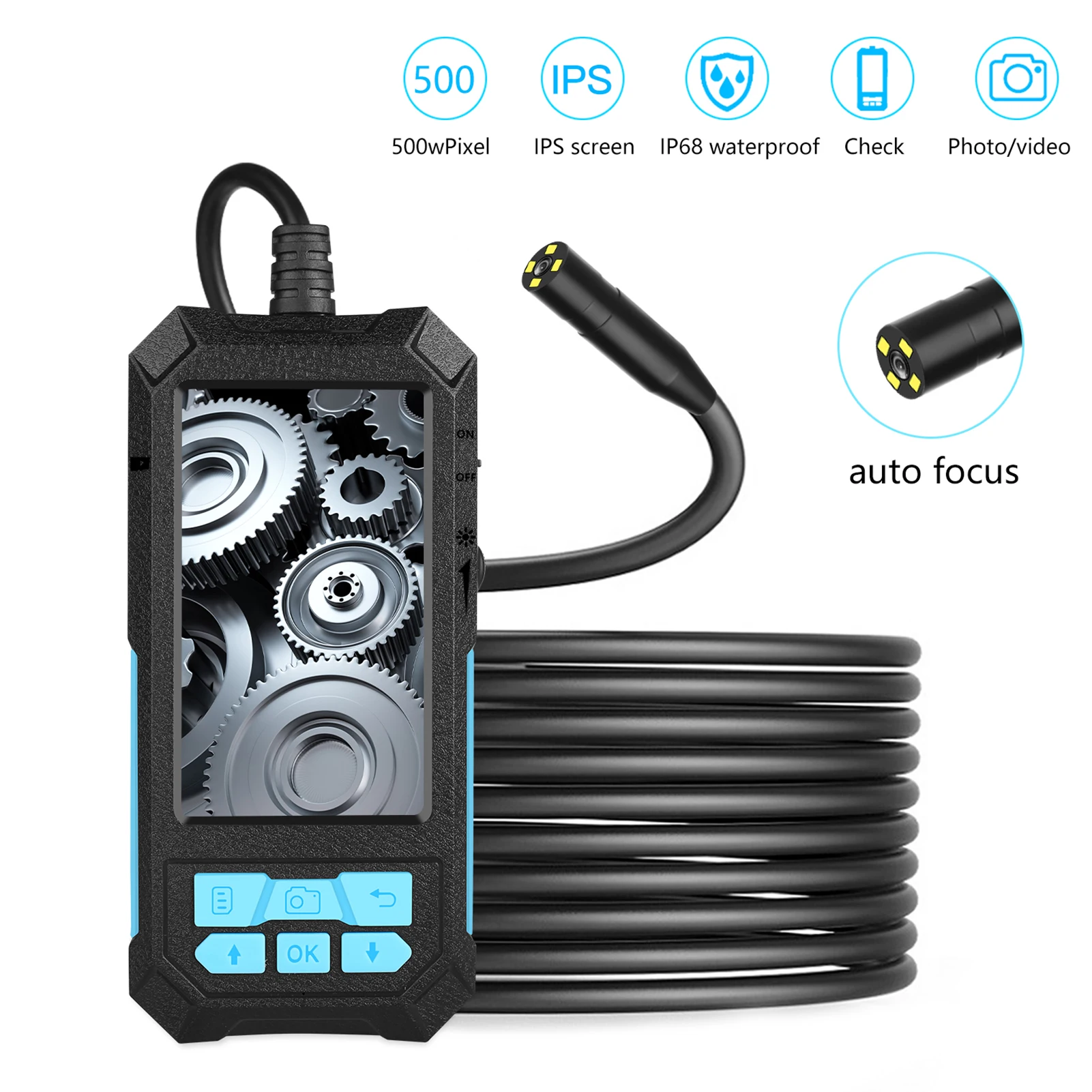 

4.5 inch IPS display industrial endoscope camera auto focus built-in 4 LED 14mm lens IP68 waterproof built-in 2600 battery