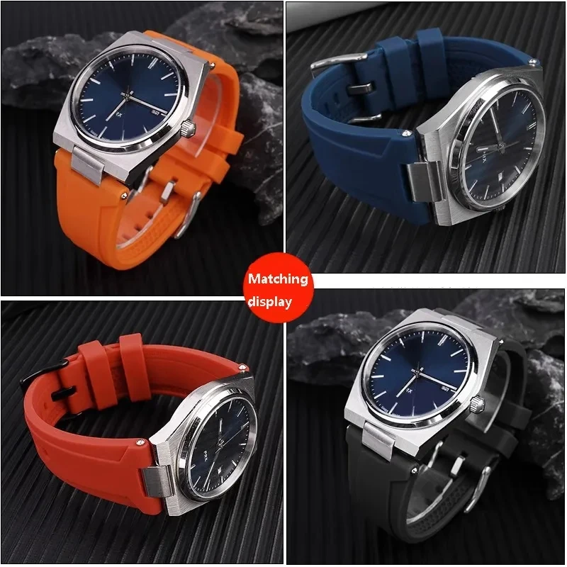 Фото Ремешок для часов из нержавеющей стали с быстрой разборкой для 1853 Tissot PRX Series T137.407 T137.410, мужские Модные резиновые ремешки для часов 26x12 мм №4
