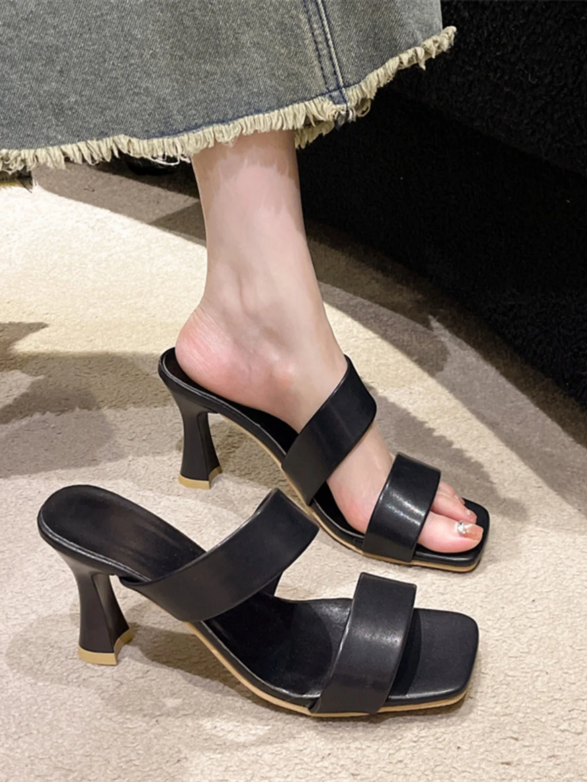 

Мюли женские на тонком каблуке, из ПУ кожи, на резиновой подошве