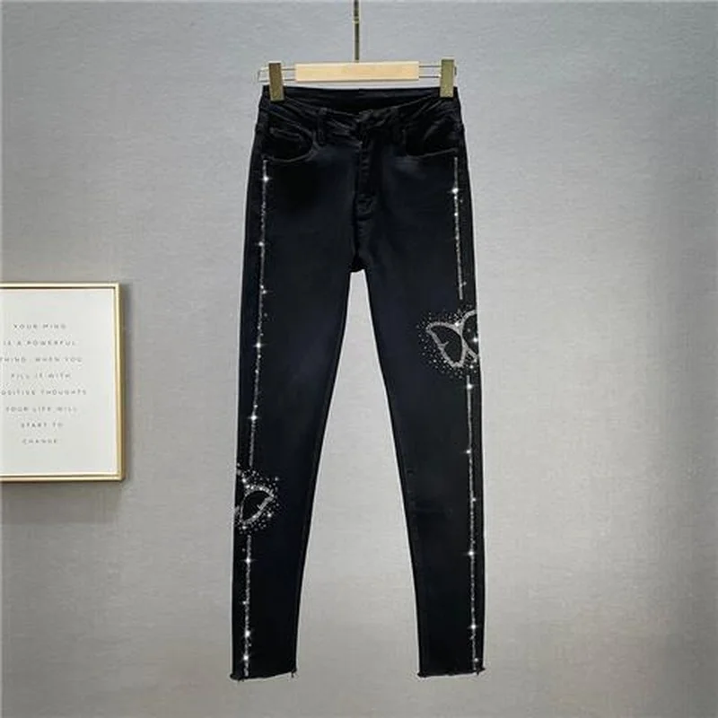 Elastic Skinny Jeans Women's Trousers 2022 Spring and Summer New High Waist Slim Fit Slimming Hot Drill Pencil Pants