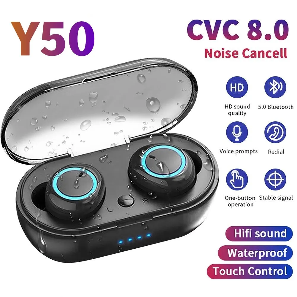 

Y50 TWS Fone Bluetooth Earphones 5.2 Wireless Bluetooth Headset Touch Control Wireless Bluetooth Headset with Mic Air for Phones