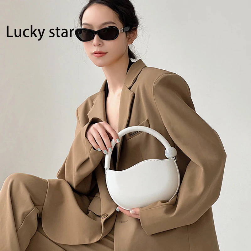 

2022New Fashion luxury Genuine Leather Bags ladies Handbag First Cow Half Moon Purses Vintage Handbag for Women Free Shipping