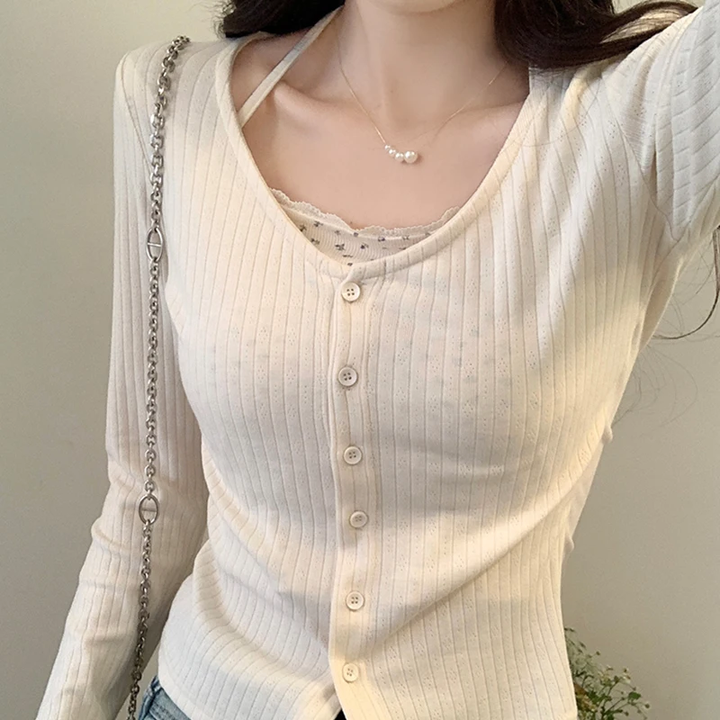 Новые корейские шикарные кружевные футболки из двух частей с цветочным принтом