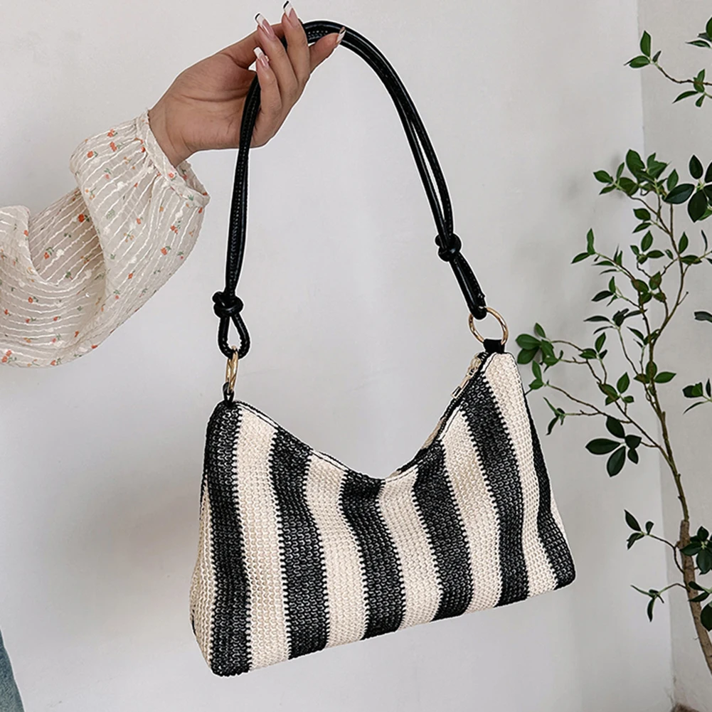 

Женская сумка через плечо, женский клатч, модные плетеные полосатые сумки с ручками, мягкая повседневная женская сумка-тоут для покупок на п...