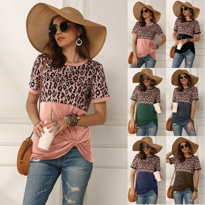 

Leopard T-shirt Women Patchwork Top Summer Short Sleeve Tee Shirts Women Clothes 2022 New Tops Tee Female 2XL Tee