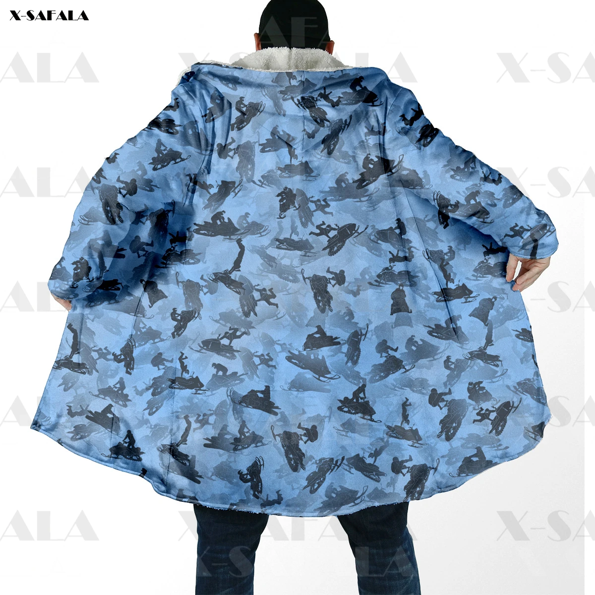 

Grey Black White Camo Special Army Print Hoodie Duffle Coat Hooded Blanket Cloak Thick Jacket Cotton Pullovers Dunnes Overcoat