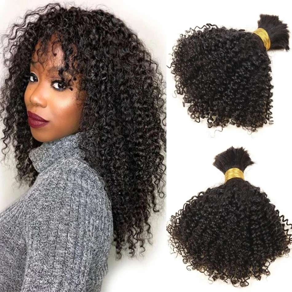 Kinky Curly Human Hair Bulk for Braiding More Mongolian Remy Human Crochet Braiding Hair Extension No Wefts For Women 10