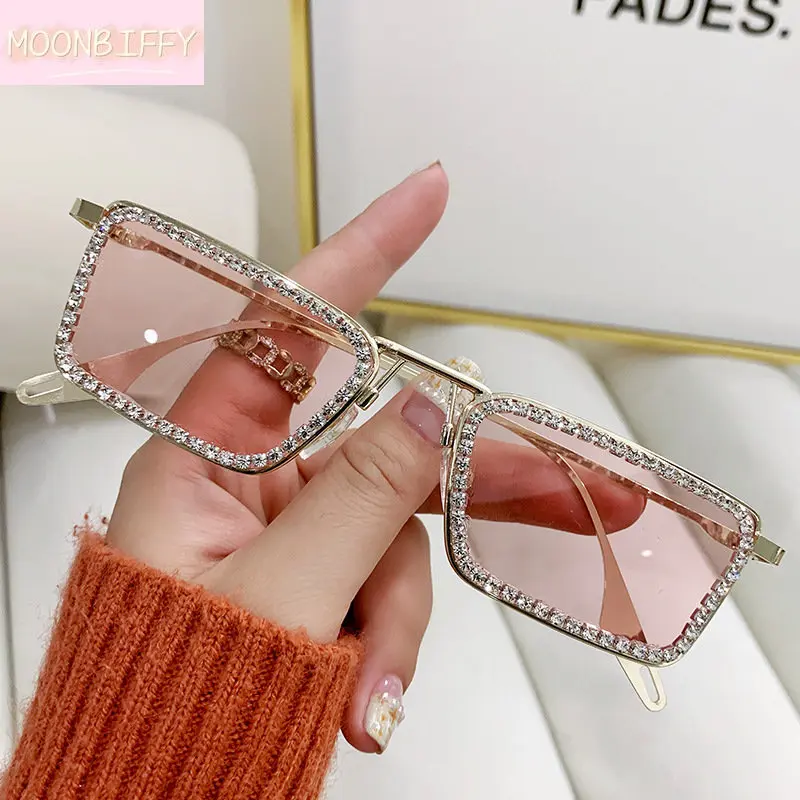 

Солнцезащитные очки оверсайз для мужчин и женщин, квадратные модные брендовые дизайнерские очки с бриллиантами, уличная одежда UV400