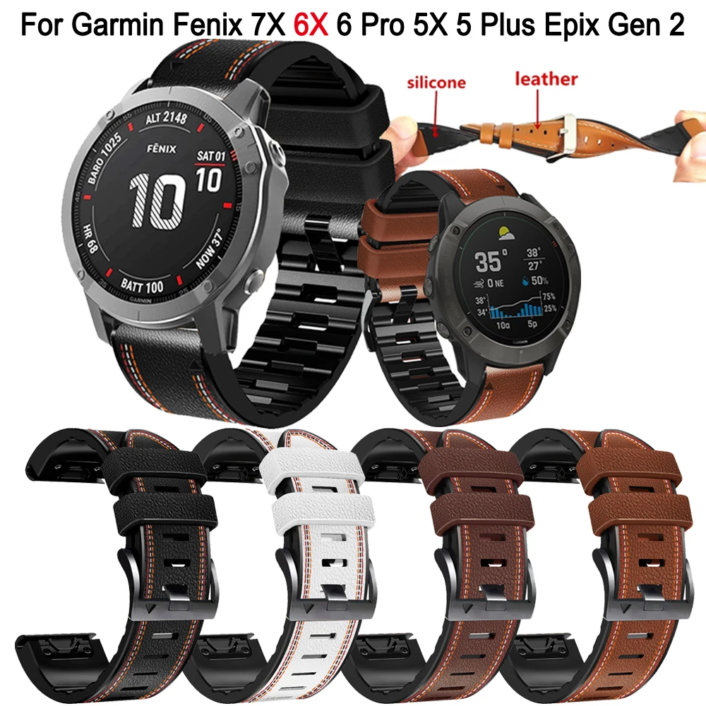 

Ремешок кожаный и силиконовый для наручных часов Garmin Fenix 7X 7 6X 6 Pro 5 5X Plus 3 3HR Forerunner 935 945 Epix Gen 2, 26 22 мм