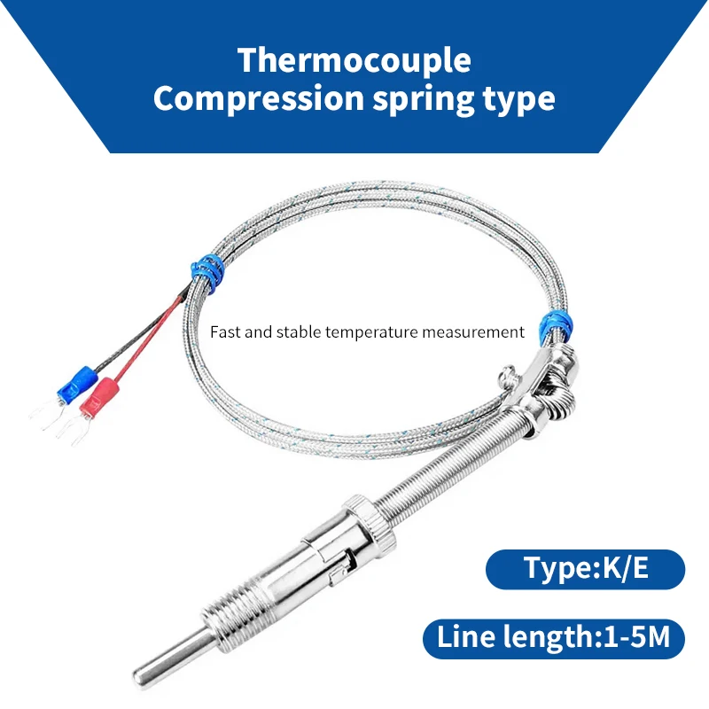 

Тип К (0 ~ 600 ℃ ) E (0-400 ℃ ) Датчик температуры термопары с пружиной давления, термостойкость, высокая точность 5*30 мм M12