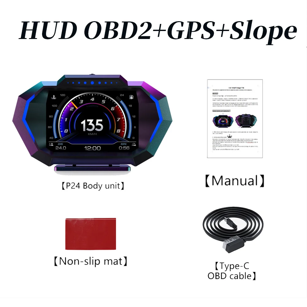 

P24 Проекционный дисплей, двойная система, цифровая вода, температура масла, турбопресс, lclinometr HUD OBD2, автомобильный аксессуар, бортовой компьютер, автомобиль