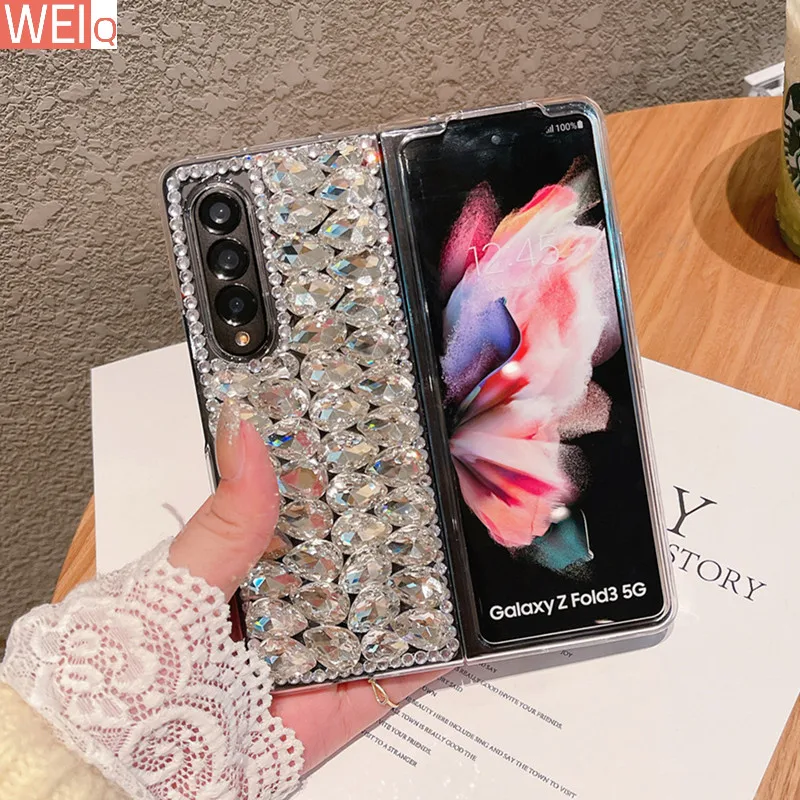 

Luxury Bling Rhinestone Phone Case For Samsung Galaxy Z Fold 3 Samsung Fold 4 DIY Diamond Hard PC Back Cover