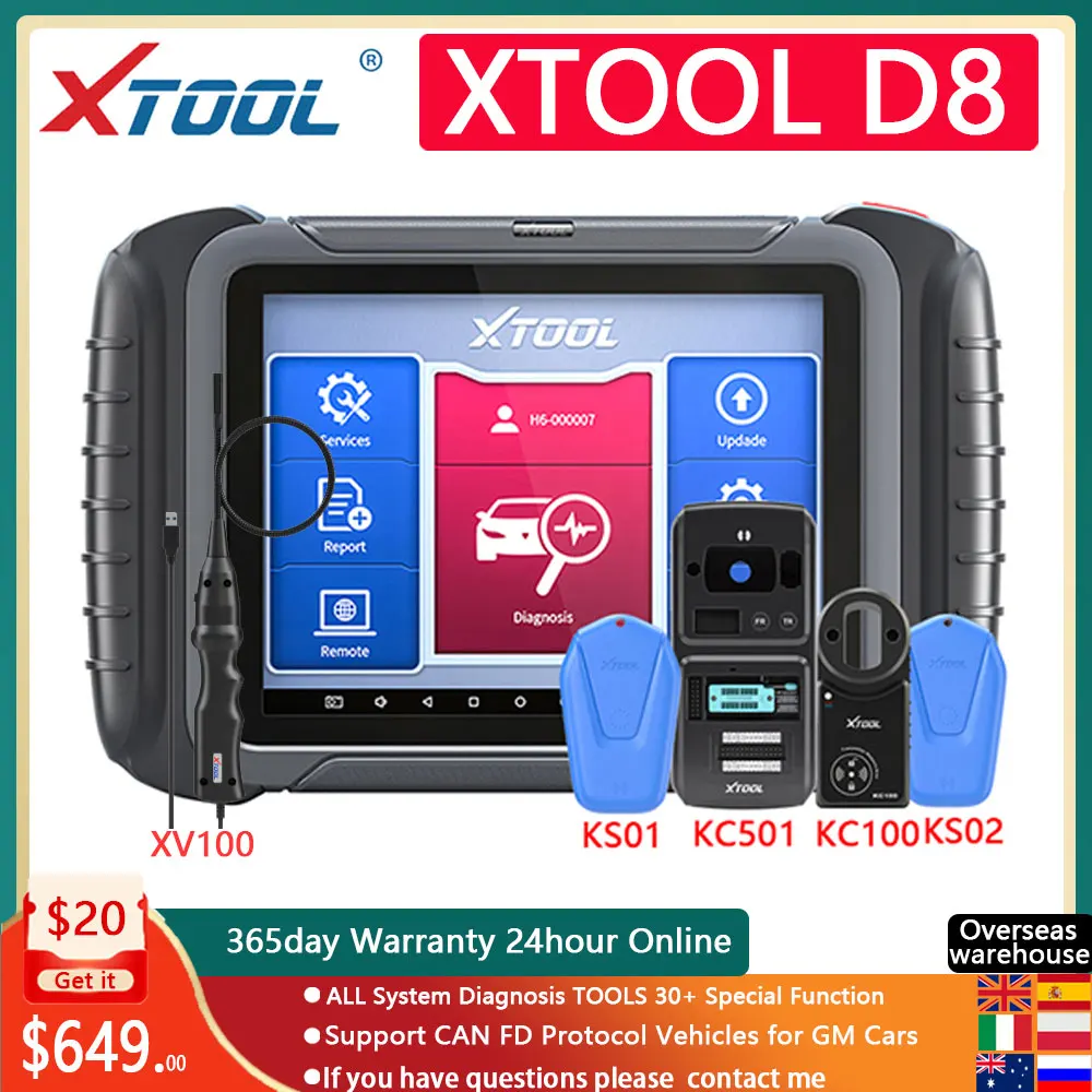 Инструмент для полной диагностики автомобиля XTOOL D8 OBD2 кодирование ЭБУ/активное