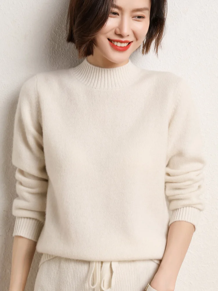 

100% Merino Wool Cashmere Women Knitted Sweater Turtleneck Long Sleeve Pullovers Autumn Winter Warm Twisted Tops Female Grace