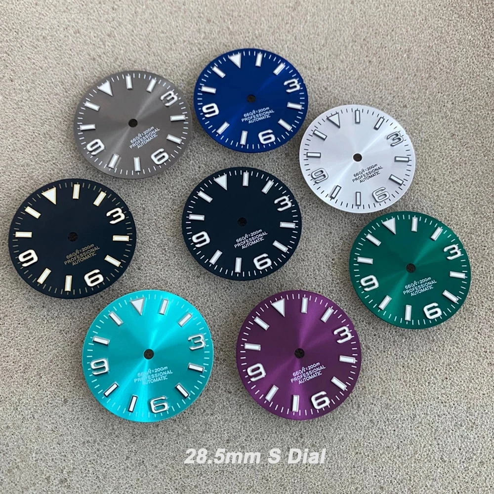 

28.5mm 369 Nails Watch Dial Sun Pattern Modified Dial Green Luminous Suitable for NH35/NH36/4R/7S Movement Watch Repair Parts