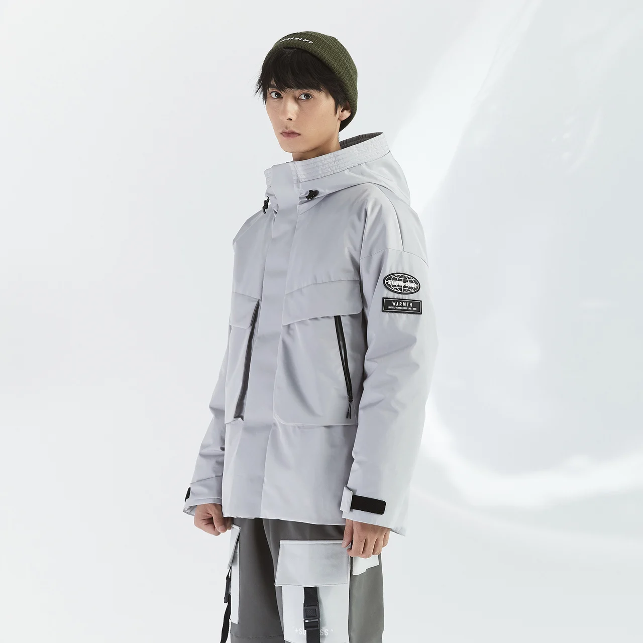 Metersbonwe Trend Cargo Down Wear For Man Loose 80% Gray Duck Down Stand Collar Hooded Warm Wear Winter Down Coat
