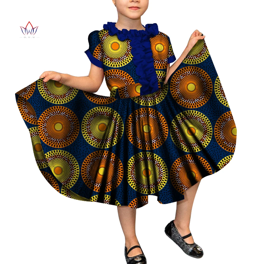 

Лето 2023, Дашики, одежда для девочек, платье для маленьких девочек с круглым вырезом, африканская одежда для детей, Платье До Колена с коротким рукавом WYT250