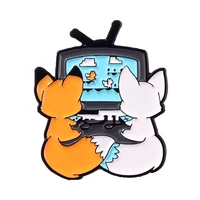 korean cute cartoon fox reading modelling fashionable creative cartoon brooch lovely enamel badge clothing accessories