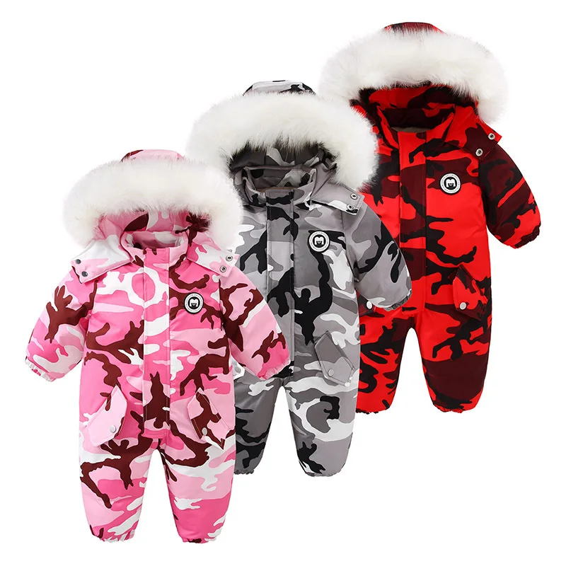 

Waterproof Baby Overalls Winter Fur Collar Babies Jumpsuit Snow Skiing Fleece Lining Toddler Clothes Newborn Romper for Boy Girl