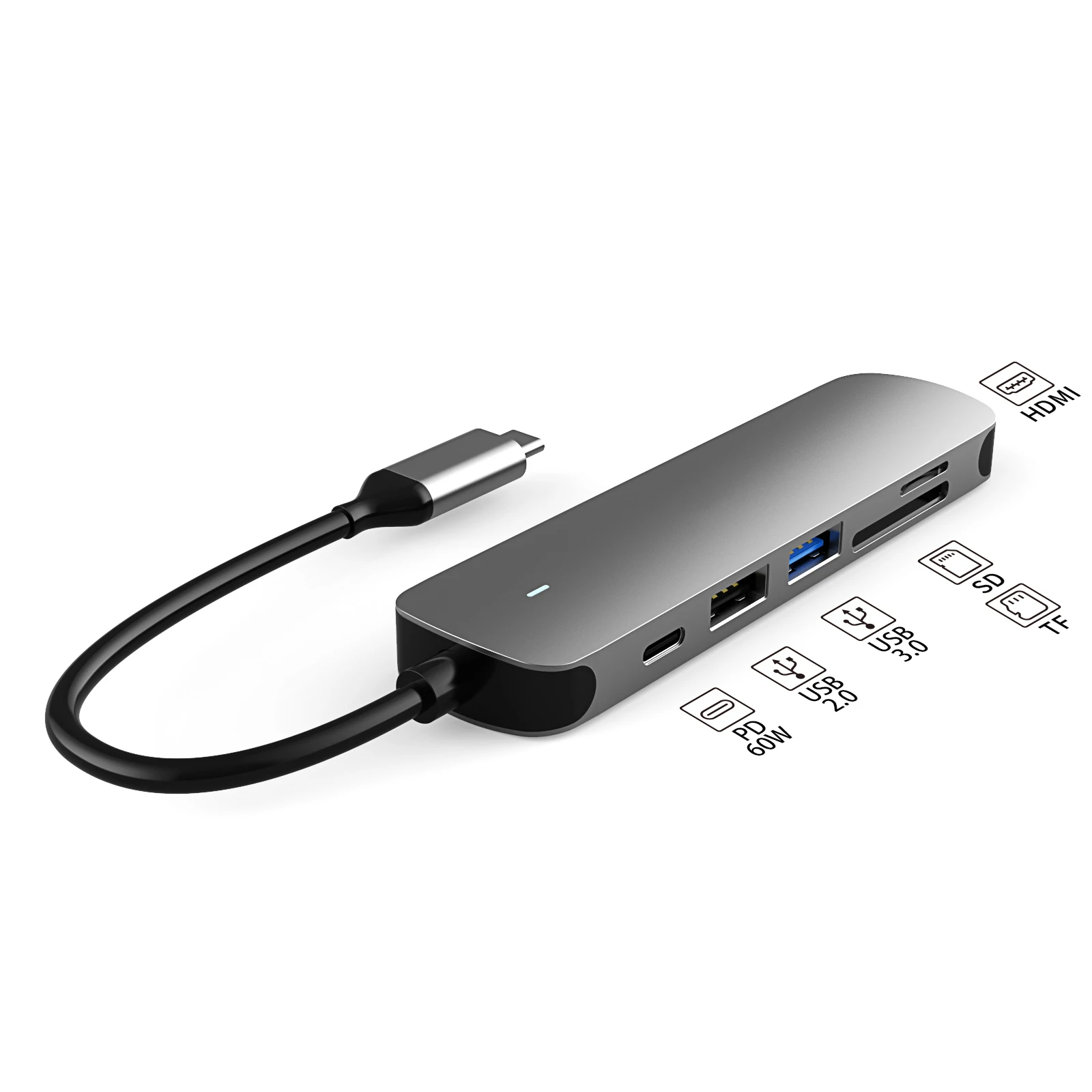 

Usb c адаптер концентратор 6 в 1PD для фотовспышки USB3.0 USB2.0 SD TF Быстрая зарядка фабричное производство