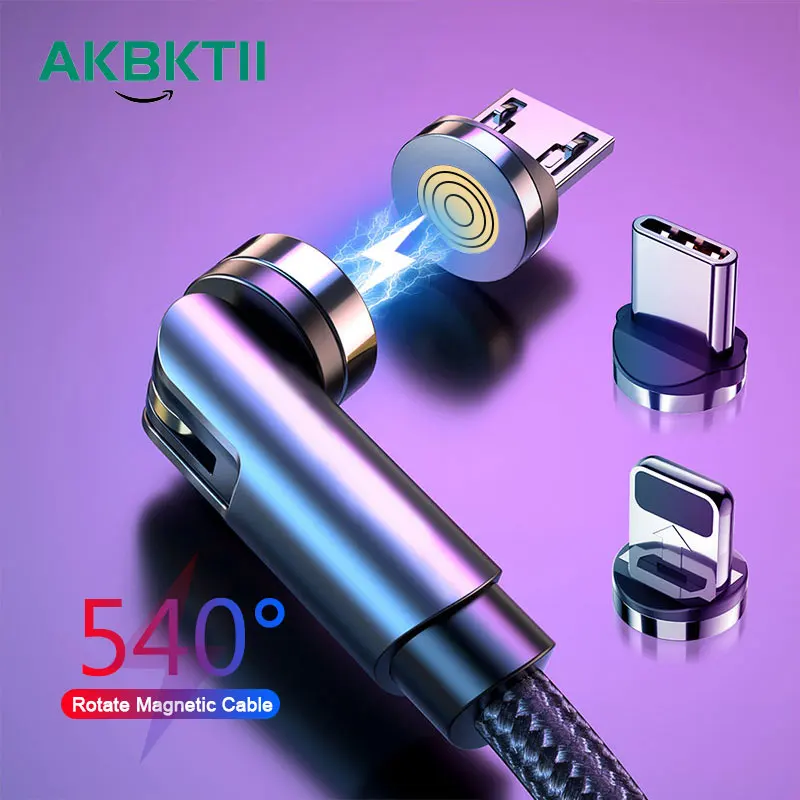

AKBKTII 540 Rotate Magnetic Cable Fast Charging Micro Type C Date Cord For iPhone Xiaomi Samsung Magnet Charge USB C Phone Cable